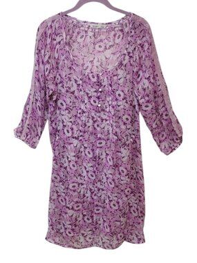 Old Navy LS Lavender/White Floral Chiffon With Slip Pintuck & Lace Details Dress